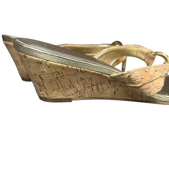 Lilly Pulitzer McKim Wedge Sandals Size 10 Metallic Gold Leather Cork Resort - Picture 9 of 10